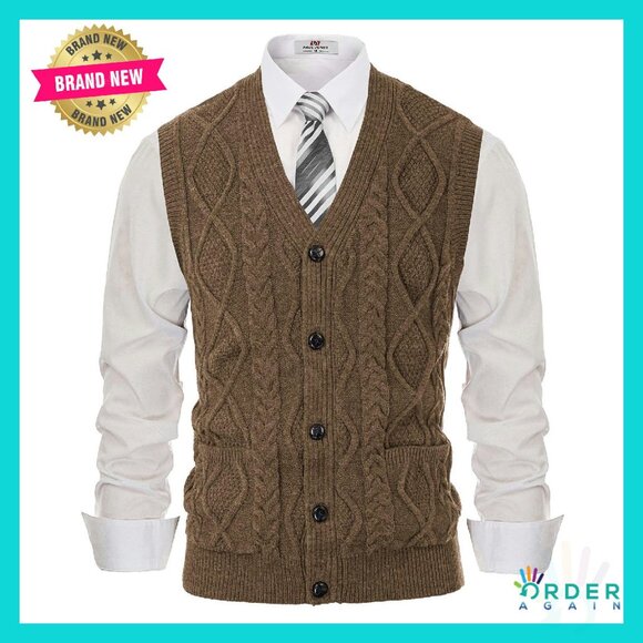 Men's Cable Knit Sweater Vest V-Neck Sleeveless Classic Preppy Layering